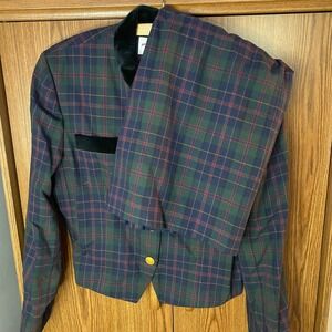 JH Collectibles Skirt Suit Women 10/12 Green Plaid‎ Wool Velvet Trim Vintage Set
